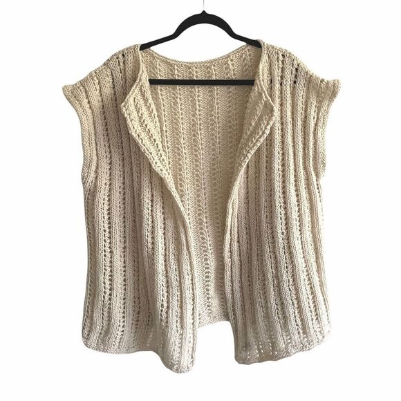Anthropologie Sweaters - HAND KNIT Boho Chunky Wool Oversized Sleeveless Cardigan Vest Sweater Cream L